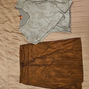 Nally & Millie Stunning Brown And Sage Green Skirt & Blouse Set